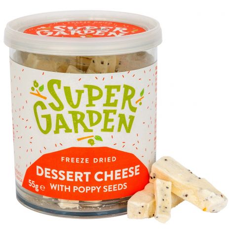 Freeze dried (lyophilized) cheese desset with poppy seeds