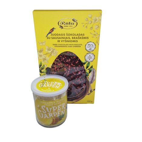 Easter egg gift with freeze dried (lyophilized) fruits, berries, chocolate