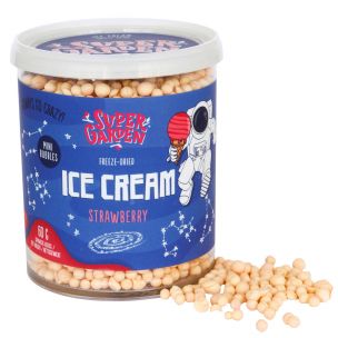 Freeze dried (lyophilized) astronaut strawberry mini ice cream bubbles