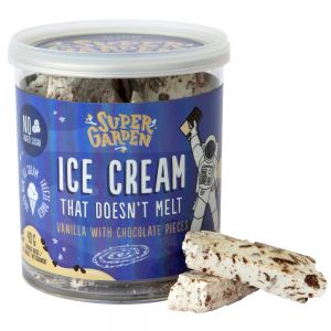 Freeze dried (lyophilized) ice cream with pieces of chocolate