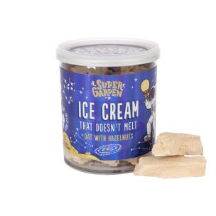 Freeze dried (lyophilized) astronaut oat ice cream with hazelnuts