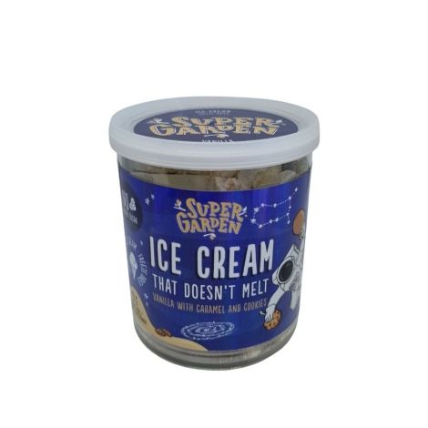 Freeze dried (lyophilized) ice cream with caramel and cookies